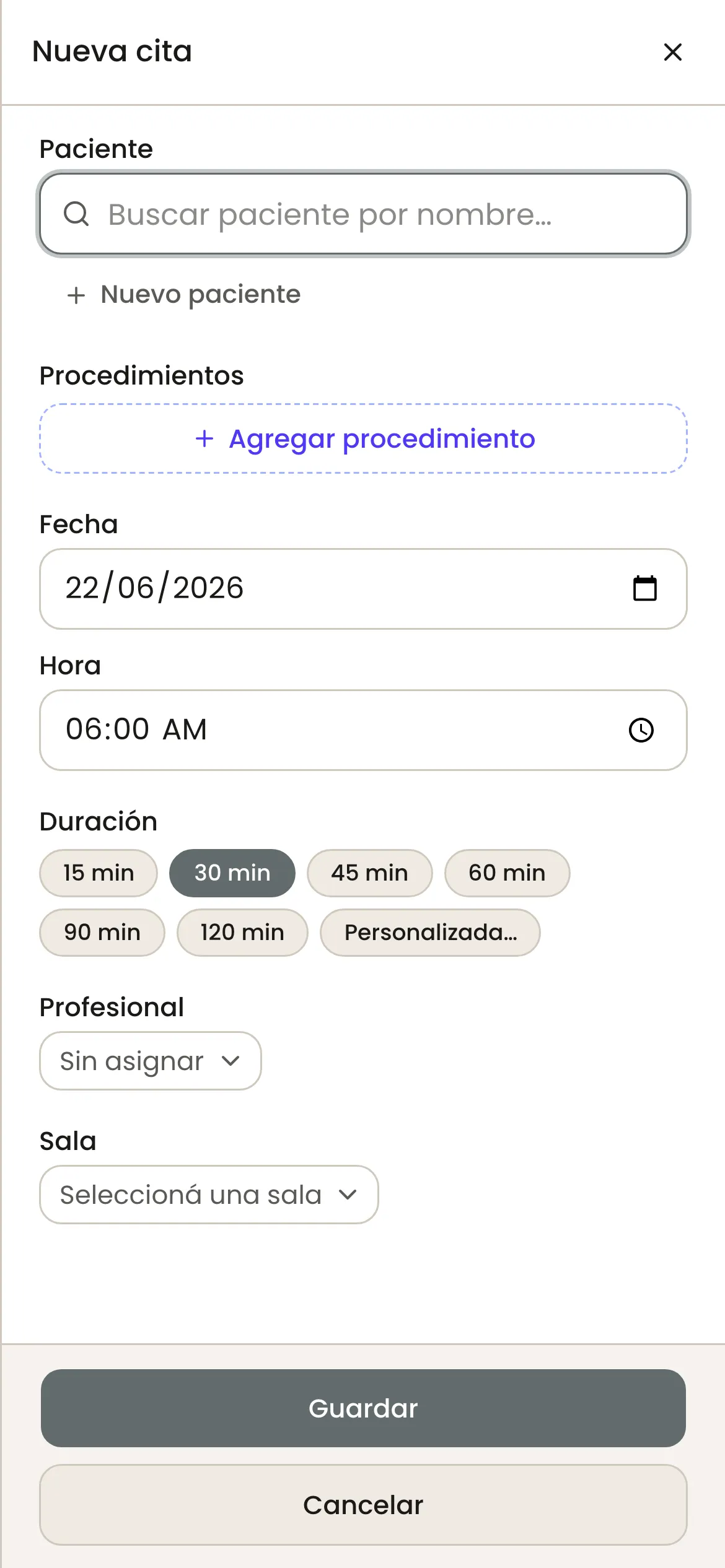 Agenda — nuevo turno, en el celular