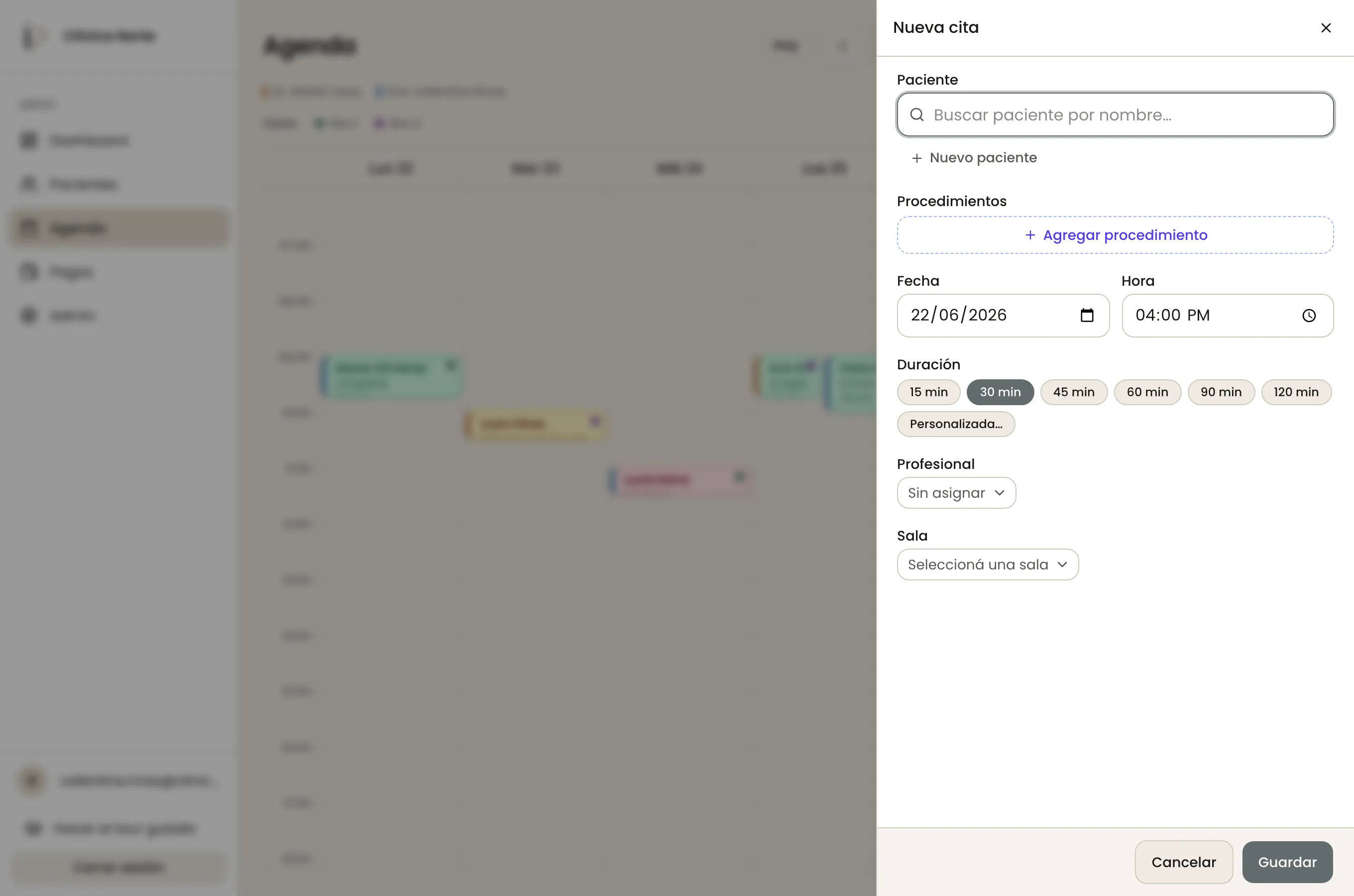 Agenda — creando un turno