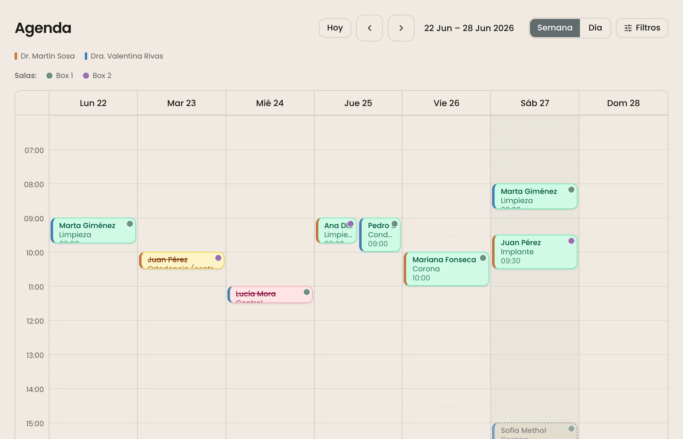 Agenda — vista semana